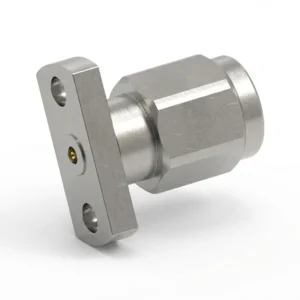 1.0mm Male 2-Hole Flange Mount RF Connector – Field Replaceable, 7.1mm Hole Spacing, 0.23mm Pin Diameter