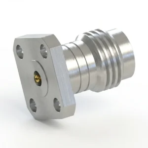 1.85mm Female 4-Hole Flange Mount RF Connector – Field Replaceable, 6.35mm Hole Spacing, 0.23mm Pin Diameter