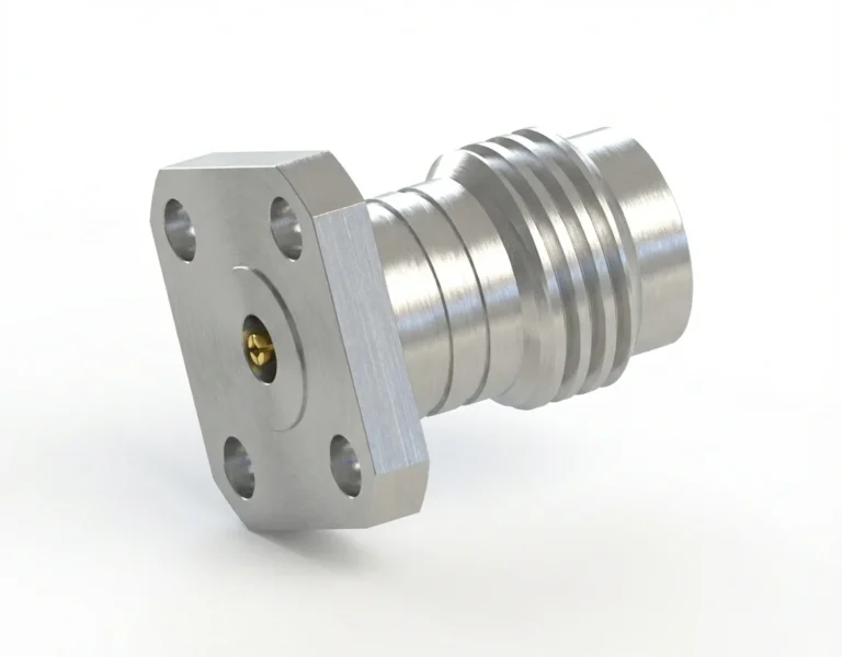 1.85mm Female 4-Hole Flange Mount RF Connector – Field Replaceable, 6.35mm Hole Spacing, 0.23mm Pin Diameter