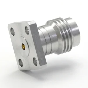 1.85mm Female 4-Hole Flange Mount RF Connector – Field Replaceable, 6.35mm Hole Spacing, 0.23mm Pin Diameter