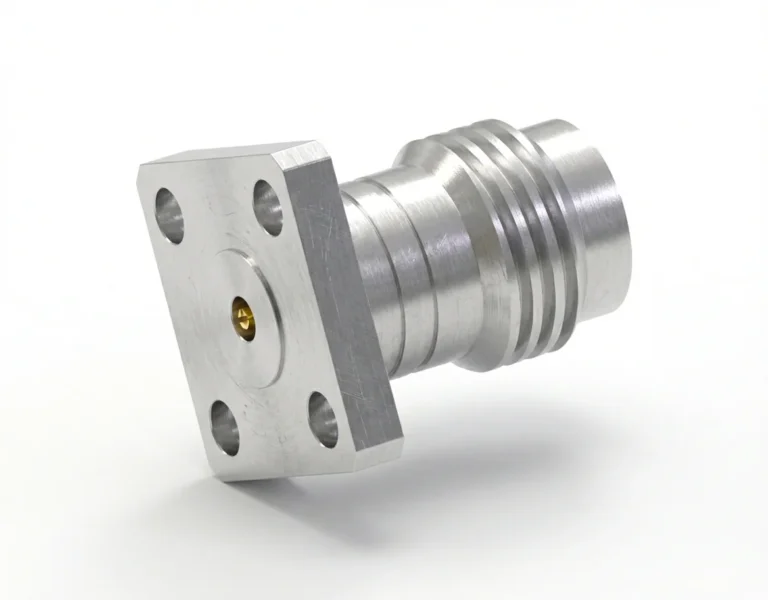 1.85mm Female 4-Hole Flange Mount RF Connector – Field Replaceable, 6.35mm Hole Spacing, 0.23mm Pin Diameter