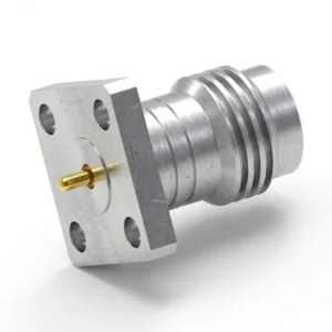 1.85mm Female 4-Hole Flange Mount RF Connector – Field Replaceable, 6.35mm Hole Spacing, 0.30mm Pin Diameter