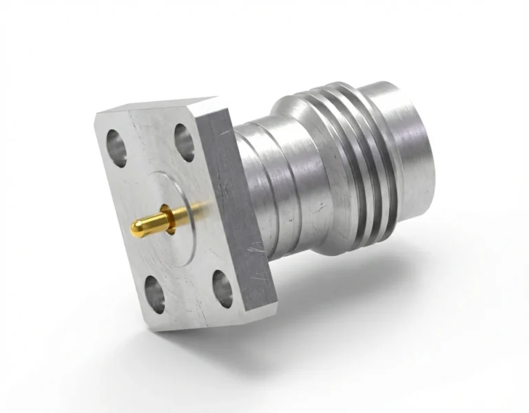 1.85mm Female 4-Hole Flange Mount RF Connector – Field Replaceable, 6.35mm Hole Spacing, 0.30mm Pin Diameter