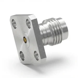 1.85mm Female 4-Hole Flange Mount RF Connector – Field Replaceable, 8.64mm Hole Spacing, 0.23mm Pin Diameter