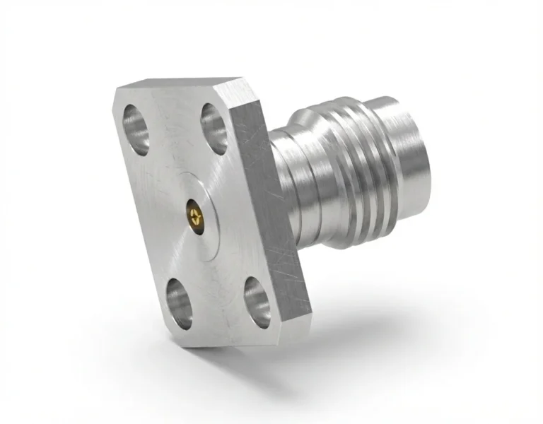 1.85mm Female 4-Hole Flange Mount RF Connector – Field Replaceable, 8.64mm Hole Spacing, 0.23mm Pin Diameter