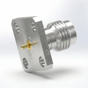 1.85mm Female 4-Hole Flange Mount RF Connector – Field Replaceable, 8.64mm Hole Spacing, 0.30mm Pin Diameter