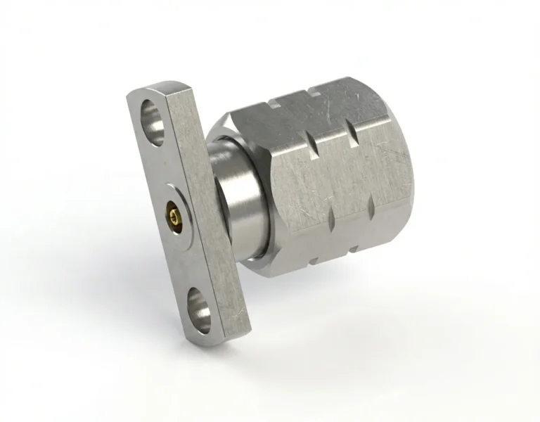 1.85mm Male 2-Hole Flange Mount RF Connector – Field Replaceable, 10.2mm Hole Spacing, 0.23mm Pin Diameter