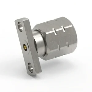 1.85mm Male 2-Hole Flange Mount RF Connector – Field Replaceable, 10.2mm Hole Spacing, 0.30mm Pin Diameter