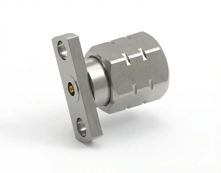 1.85mm Male 2-Hole Flange Mount RF Connector – Field Replaceable, 10.2mm Hole Spacing, 0.30mm Pin Diameter
