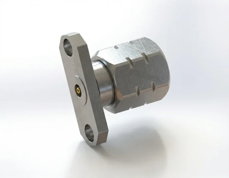 1.85mm Male 2-Hole Flange Mount RF Connector – Field Replaceable, 12.22mm Hole Spacing, 0.23mm Pin Diameter