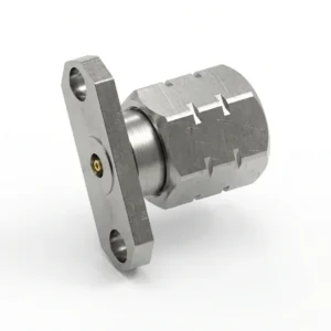 1.85mm Male 2-Hole Flange Mount RF Connector – Field Replaceable, 12.22mm Hole Spacing, 0.30mm Pin Diameter