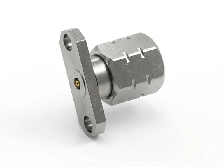 1.85mm Male 2-Hole Flange Mount RF Connector – Field Replaceable, 12.22mm Hole Spacing, 0.30mm Pin Diameter