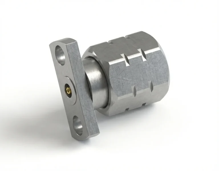 1.85mm Male 2-Hole Flange Mount RF Connector – Field Replaceable, 9mm Hole Spacing, 0.23mm Pin Diameter
