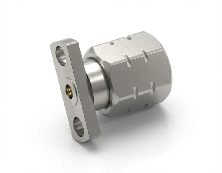 1.85mm Male 2-Hole Flange Mount RF Connector – Field Replaceable, 9mm Hole Spacing, 0.30mm Pin Diameter