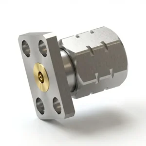 1.85mm Male 4-Hole Flange Mount RF Connector – Field Replaceable, 5.64mm Hole Spacing, 0.23mm Pin Diameter