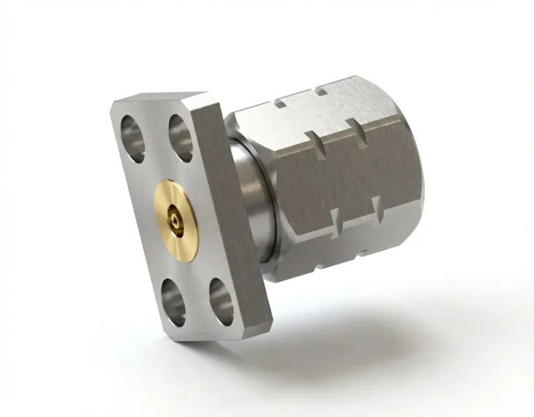 1.85mm Male 4-Hole Flange Mount RF Connector – Field Replaceable, 5.64mm Hole Spacing, 0.23mm Pin Diameter