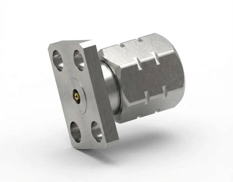 1.85mm Male 4-Hole Flange Mount RF Connector – Field Replaceable, 5.64mm Hole Spacing, 0.30mm Pin Diameter