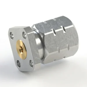 1.85mm Male 4-Hole Flange Mount RF Connector – Field Replaceable, 6.35mm Hole Spacing, 0.23mm Pin Diameter