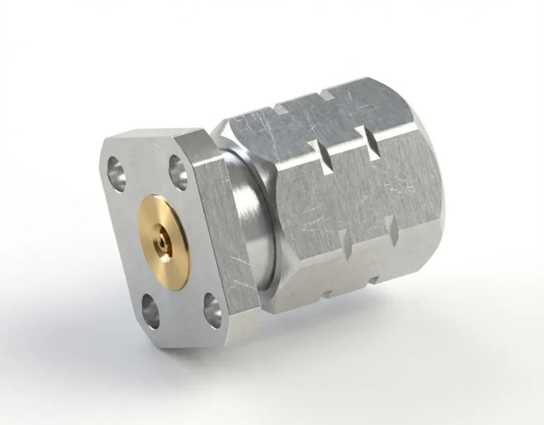 1.85mm Male 4-Hole Flange Mount RF Connector – Field Replaceable, 6.35mm Hole Spacing, 0.23mm Pin Diameter