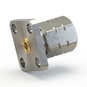 1.85mm Male 4-Hole Flange Mount RF Connector – Field Replaceable, 8.64mm Hole Spacing, 0.23mm Pin Diameter