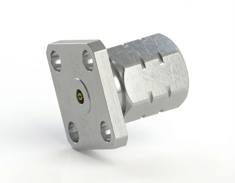 1.85mm Male 4-Hole Flange Mount RF Connector – Field Replaceable, 8.64mm Hole Spacing, 0.30mm Pin Diameter