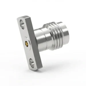 2.4mm Female 2-Hole Flange Mount RF Connector – Field Replaceable, 10.2mm Hole Spacing, 0.3mm Pin Diameter