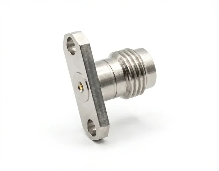 2.4mm Female 2-Hole Flange Mount RF Connector – Field Replaceable, 12.22mm Hole Spacing, 0.38mm Pin Diameter
