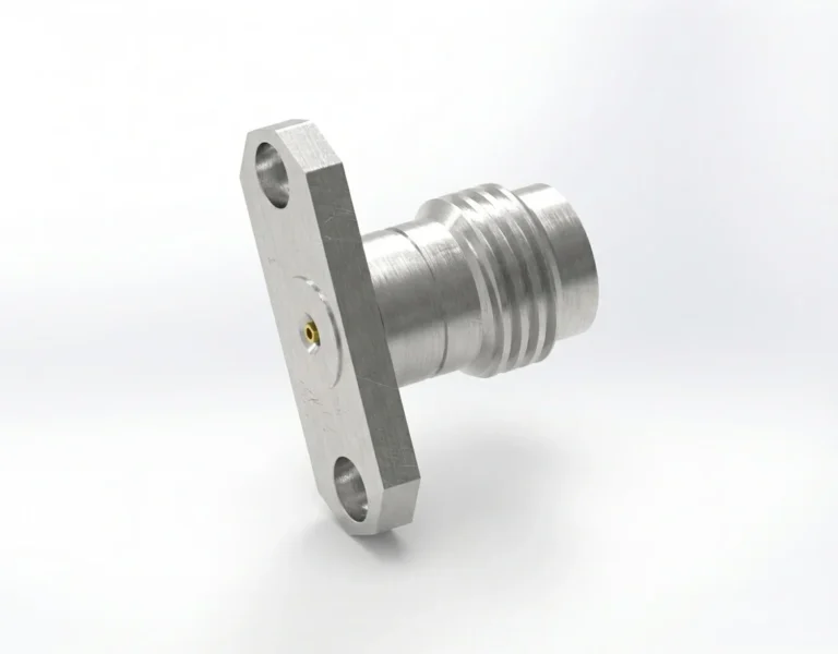 2.4mm Female 2-Hole Flange Mount RF Connector – Field Replaceable, 12.22mm Hole Spacing, 0.3mm Pin Diameter