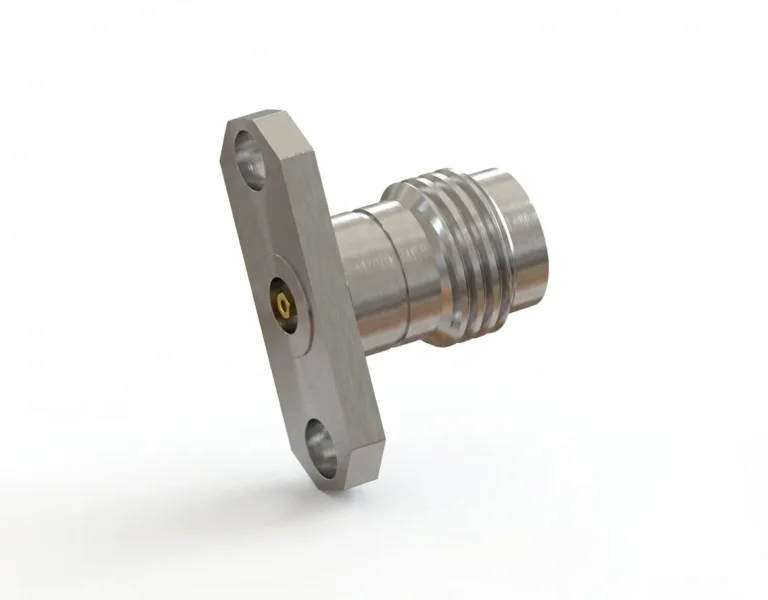 2.4mm Female 2-Hole Flange Mount RF Connector – Field Replaceable, 12.22mm Hole Spacing, 0.46mm Pin Diameter