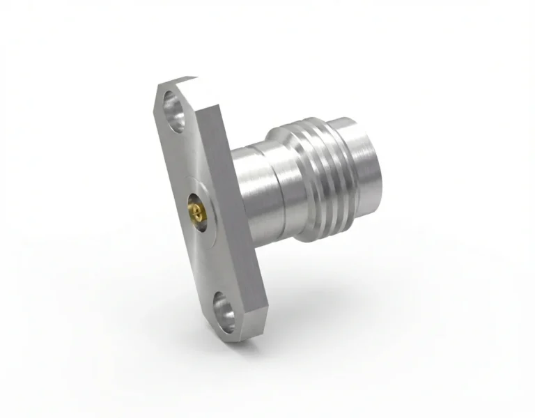 2.4mm Female 2-Hole Flange Mount RF Connector – Field Replaceable, 12.22mm Hole Spacing, 0.51mm Pin Diameter