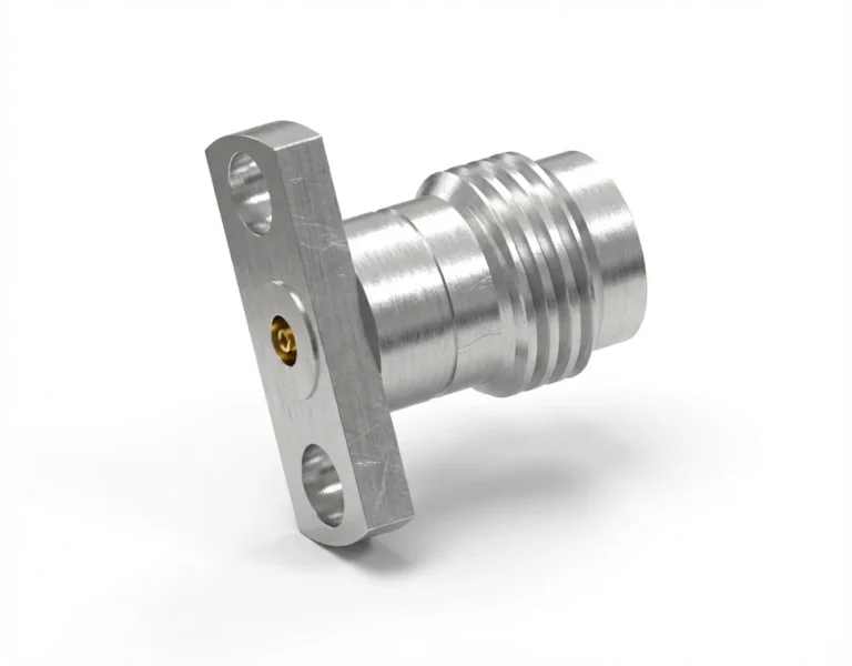 2.4mm Female 2-Hole Flange Mount RF Connector – Field Replaceable, 9mm Hole Spacing, 0.23mm Pin Diameter
