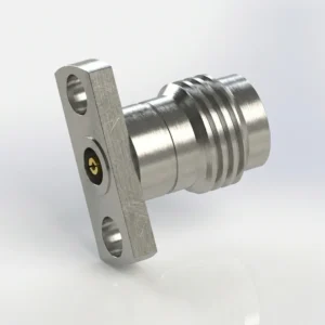 2.4mm Female 2-Hole Flange Mount RF Connector – Field Replaceable, 9mm Hole Spacing, 0.46mm Pin Diameter