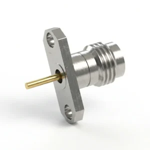 2.4mm Female 2-Hole Flange Mount RF Connector – Solder Attachment, 12.22 Hole Spacing, 1.04mm Pin Diameter