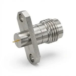 2.4mm Female 2-Hole Flange Mount RF Connector – Solder Attachment, 12.2mm Hole Spacing, 0.3mm Pin Diameter