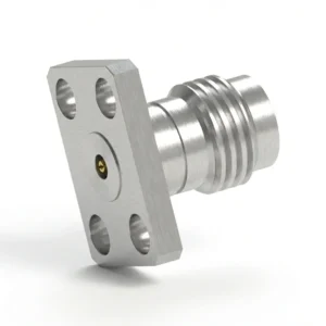 2.4mm Female 4-Hole Flange Mount RF Connector – Field Replaceable, 5.64mm Hole Spacing, 0.23mm Pin Diameter