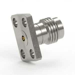 2.4mm Female 4-Hole Flange Mount RF Connector – Field Replaceable, 5.64mm Hole Spacing, 0.3mm Pin Diameter