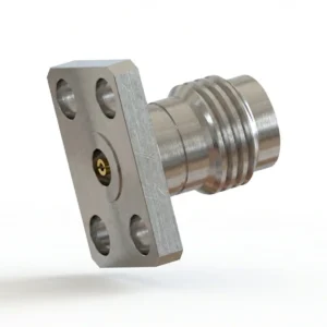 2.4mm Female 4-Hole Flange Mount RF Connector – Field Replaceable, 5.64mm Hole Spacing, 0.46mm Pin Diameter