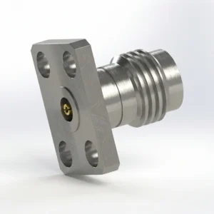 2.4mm Female 4-Hole Flange Mount RF Connector – Field Replaceable, 5.64mm Hole Spacing, 0.51mm Pin Diameter