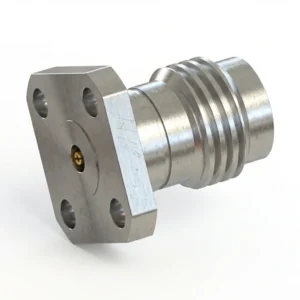 2.4mm Female 4-Hole Flange Mount RF Connector – Field Replaceable, 6.35mm Hole Spacing, 0.38mm Pin Diameter