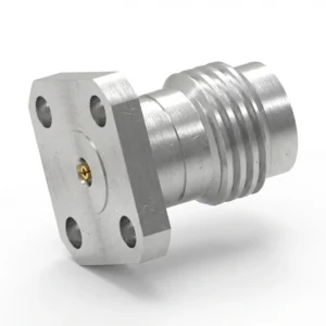 2.4mm Female 4-Hole Flange Mount RF Connector – Field Replaceable, 6.35mm Hole Spacing, 0.3mm Pin Diameter