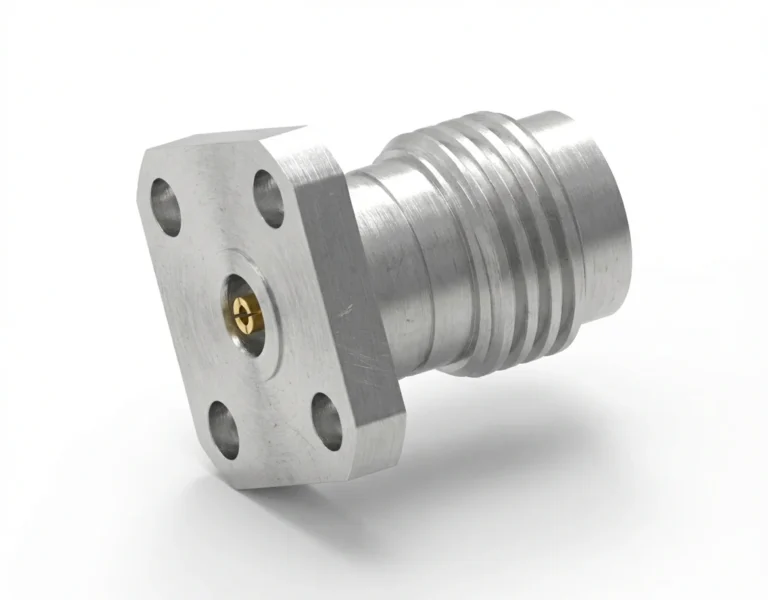 2.4mm Female 4-Hole Flange Mount RF Connector – Field Replaceable, 6.35mm Hole Spacing, 0.51mm Pin Diameter