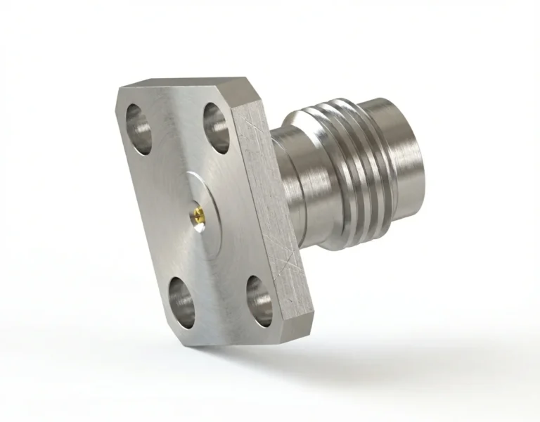 2.4mm Female 4-Hole Flange Mount RF Connector – Field Replaceable, 8.64mm Hole Spacing, 0.23mm Pin Diameter
