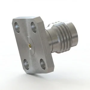 2.4mm Female 4-Hole Flange Mount RF Connector – Field Replaceable, 8.64mm Hole Spacing, 0.38mm Pin Diameter