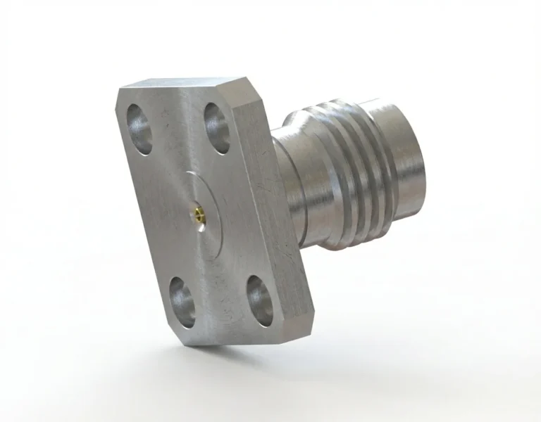 2.4mm Female 4-Hole Flange Mount RF Connector – Field Replaceable, 8.64mm Hole Spacing, 0.38mm Pin Diameter