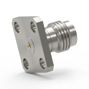 2.4mm Female 4-Hole Flange Mount RF Connector – Field Replaceable, 8.64mm Hole Spacing, 0.3mm Pin Diameter