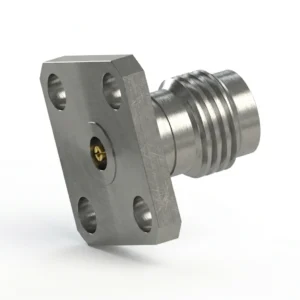 2.4mm Female 4-Hole Flange Mount RF Connector – Field Replaceable, 8.64mm Hole Spacing, 0.46mm Pin Diameter