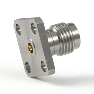 2.4mm Female 4-Hole Flange Mount RF Connector – Field Replaceable, 8.64mm Hole Spacing, 0.51mm Pin Diameter