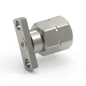 2.4mm Male 2-Hole Flange Mount RF Connector – Field Replaceable, 10.2mm Hole Spacing, 0.23mm Pin Diameter