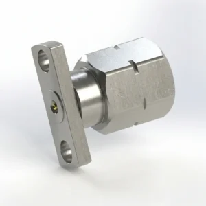 2.4mm Male 2-Hole Flange Mount RF Connector – Field Replaceable, 10.2mm Hole Spacing, 0.38mm Pin Diameter