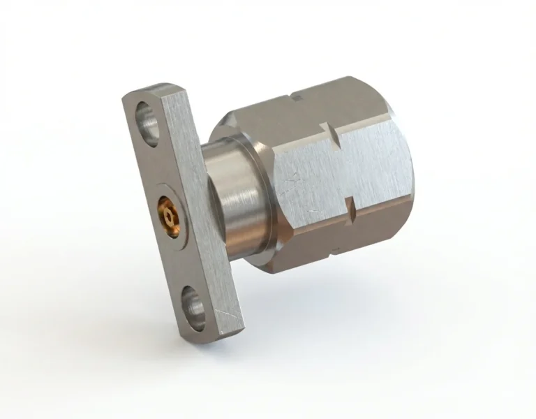2.4mm Male 2-Hole Flange Mount RF Connector – Field Replaceable, 10.2mm Hole Spacing, 0.46mm Pin Diameter